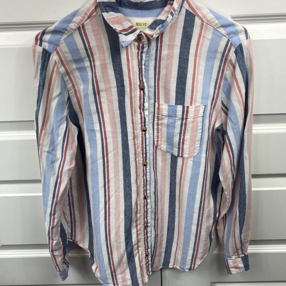 Maeve Anthropologie Preppy Striped Button-Down Long Sleeve Shirt Top Small Women - Picture 6 of 6